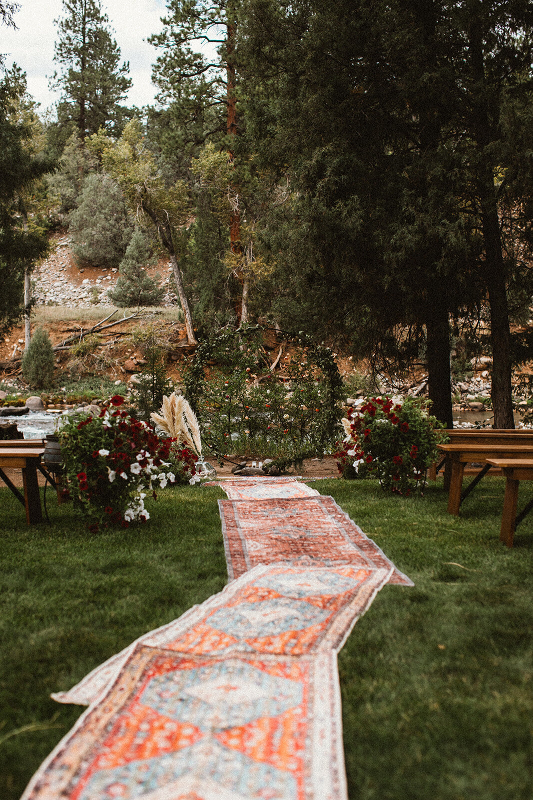boho wedding rugs aisle