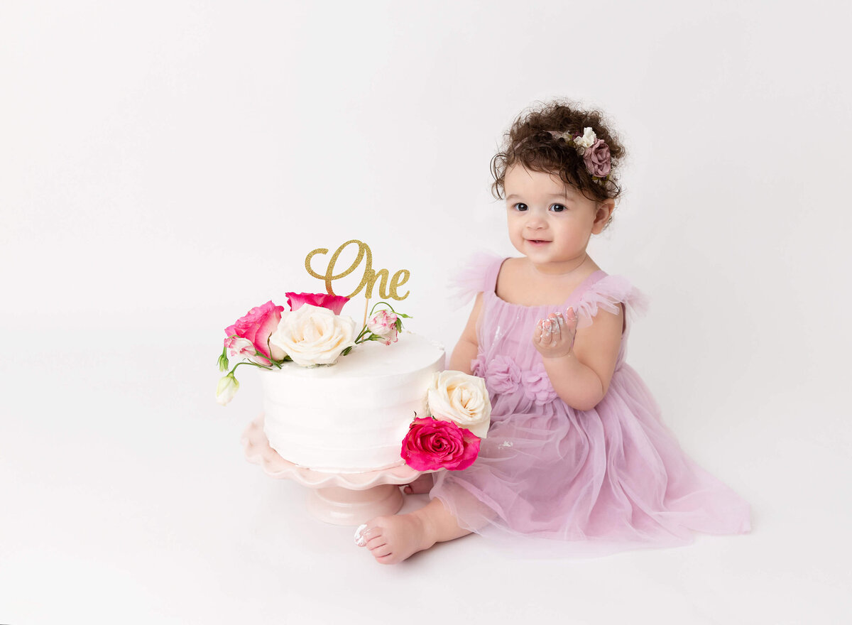 Baby girl lavender cake smash session