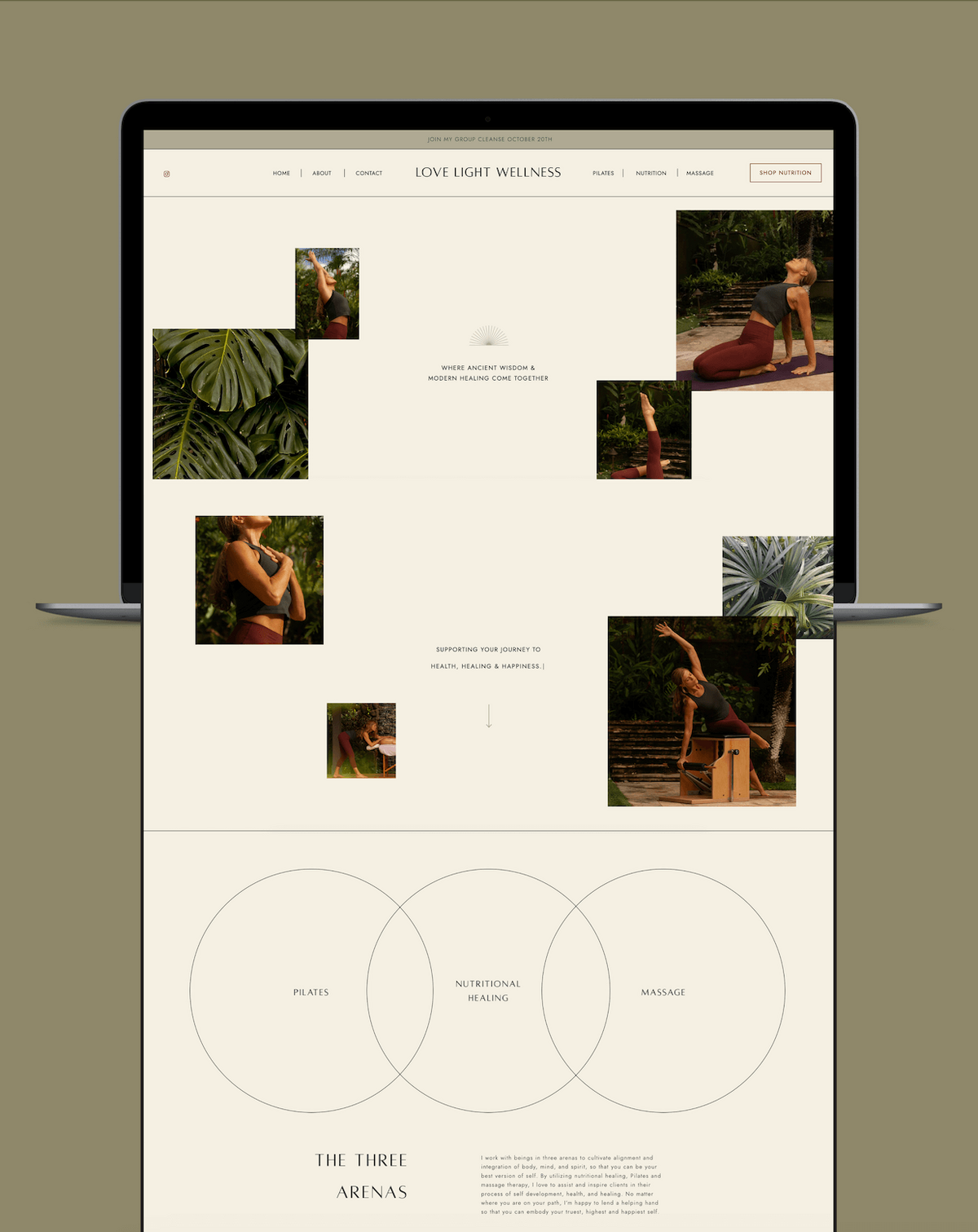 Website home page design for wellness brand with earthy aesthetic and calming white space by Studio Chan Hsu