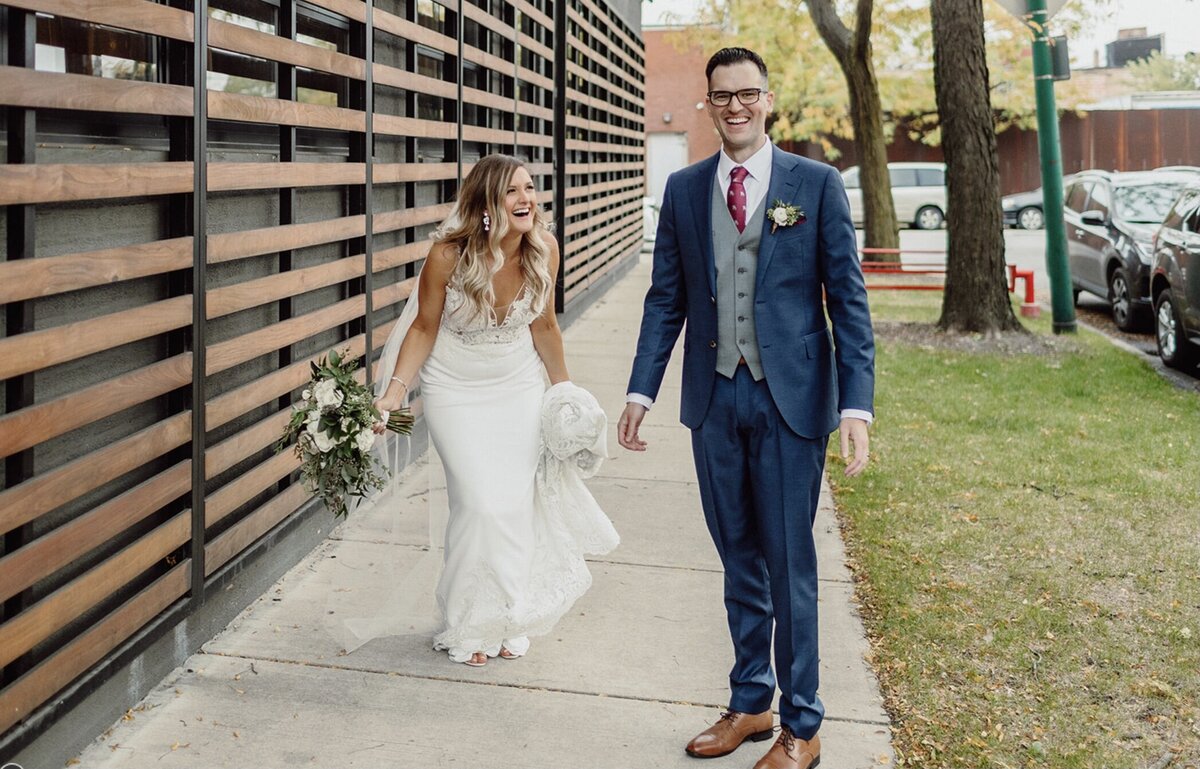Bride and Groom outside Ovation Chicago