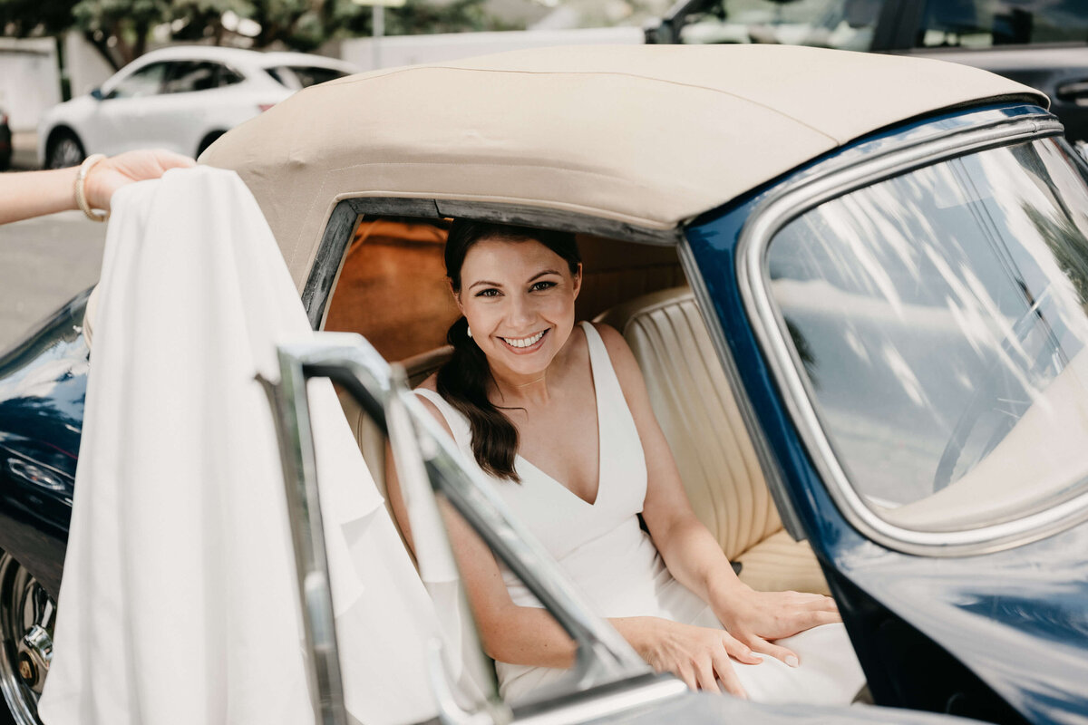 Sonoma Private Estate Wedding bride vintage car