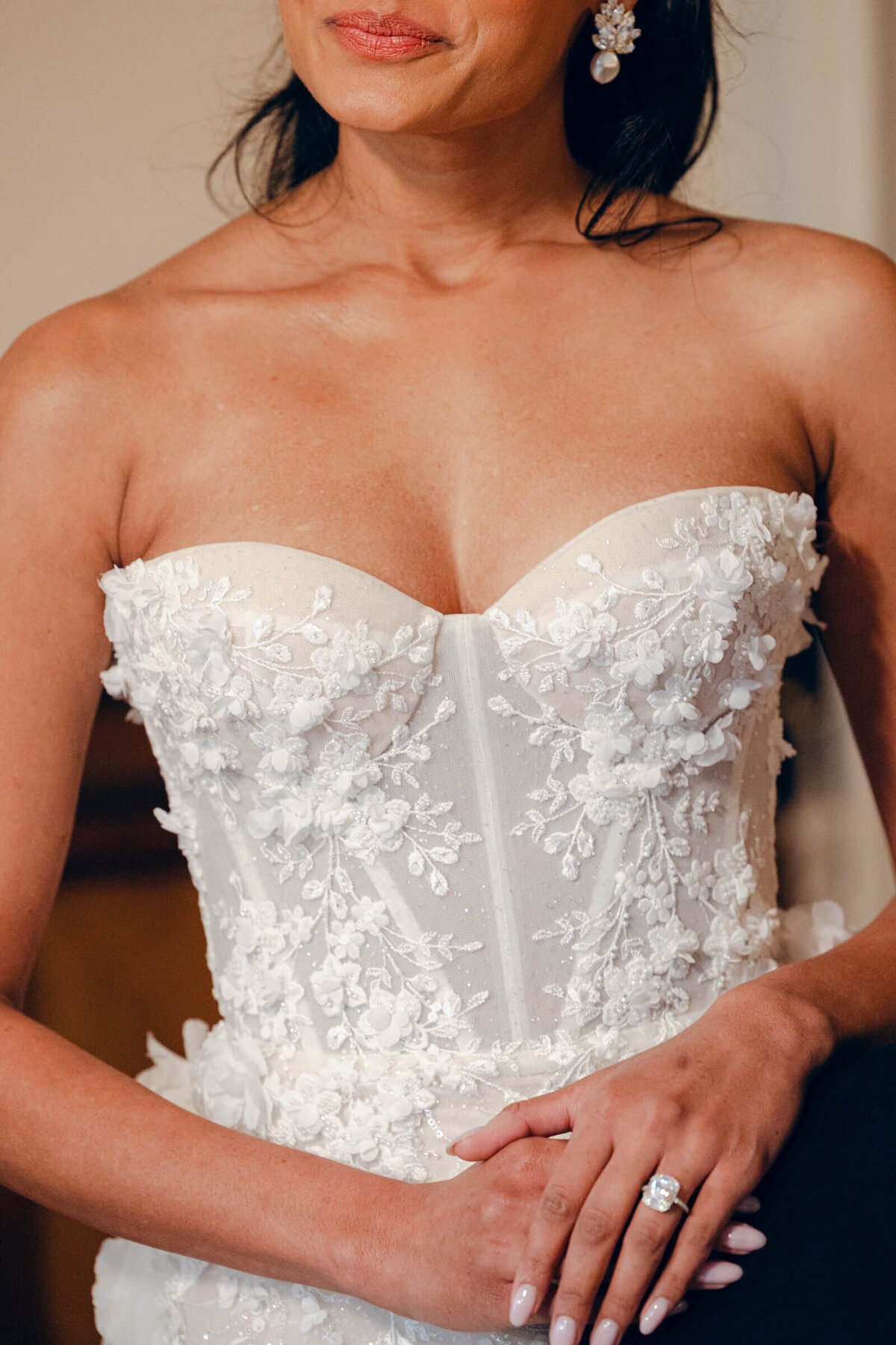 A wedding day photo of the bride in her white wedding dress at Villa Aura del Lago on Lake Como in Italy