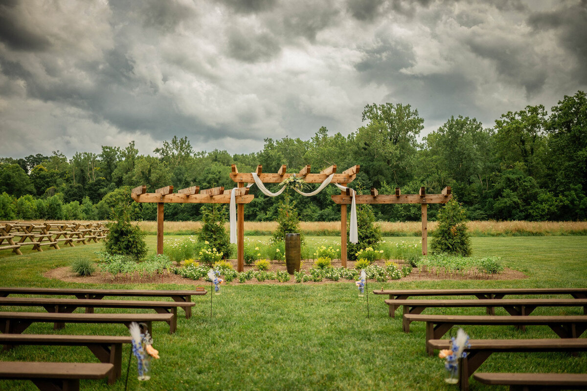 Outdoor wedding altar setup