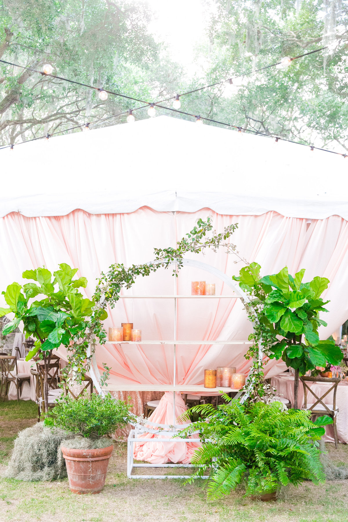 tented wedding reception entrance at legare waring house