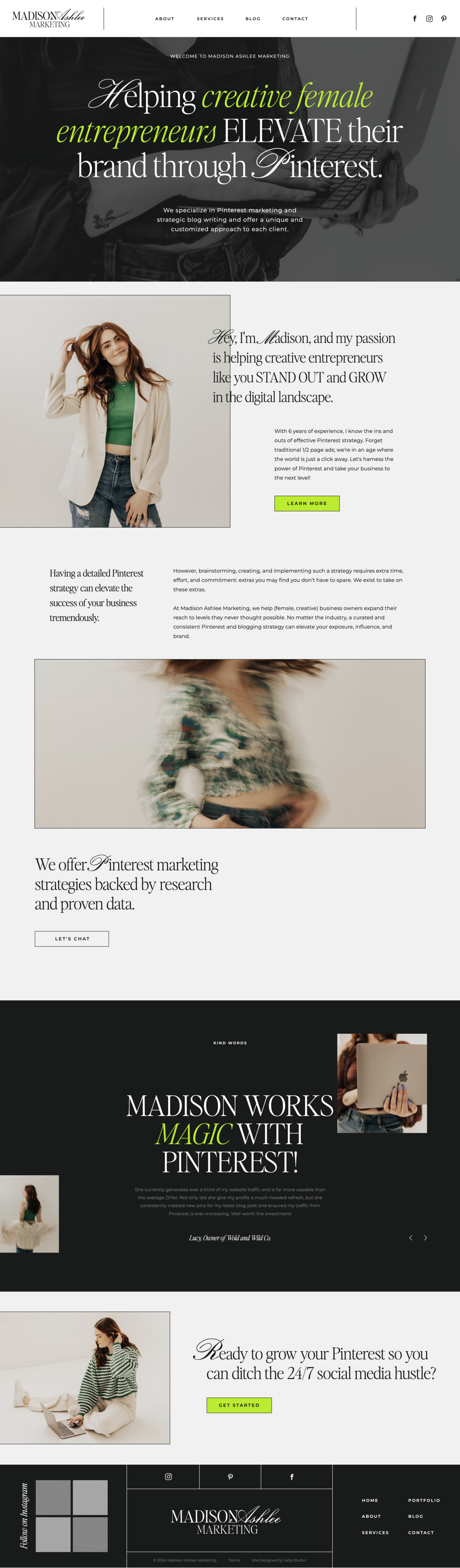 Showit homepage for marketing manager