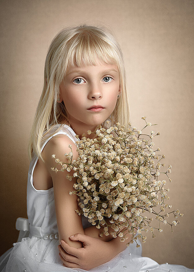 beautiful fine art flower portrait of little girl