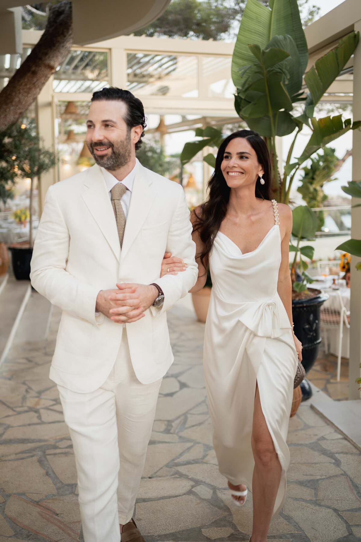 Bride and groom at welcome party La Pinède Cap d'Ail French Riviera