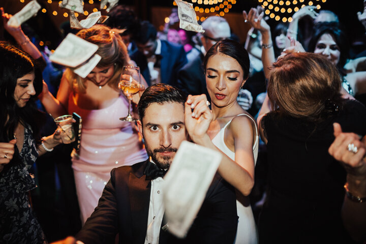 bride and groom dancing at reception