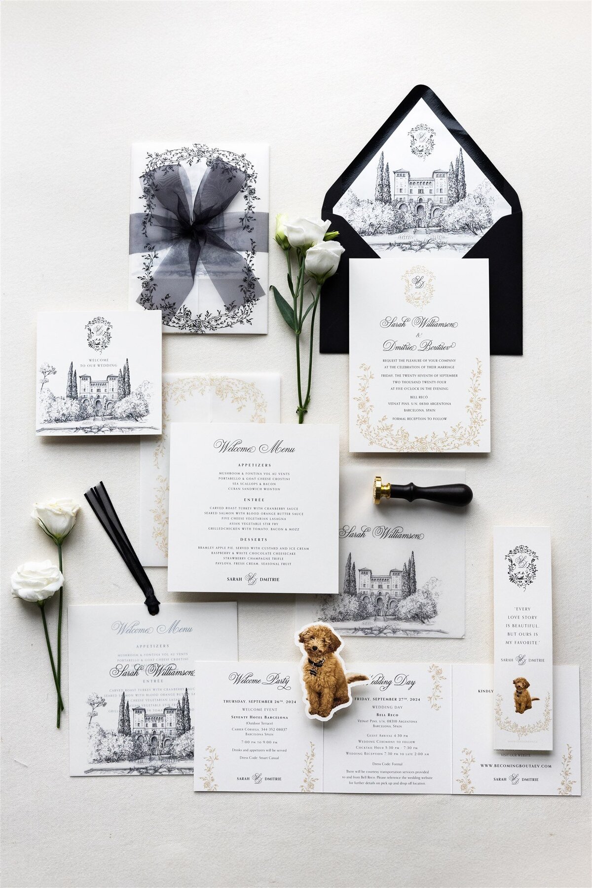G Designers Black and white destination wedding invitations 1