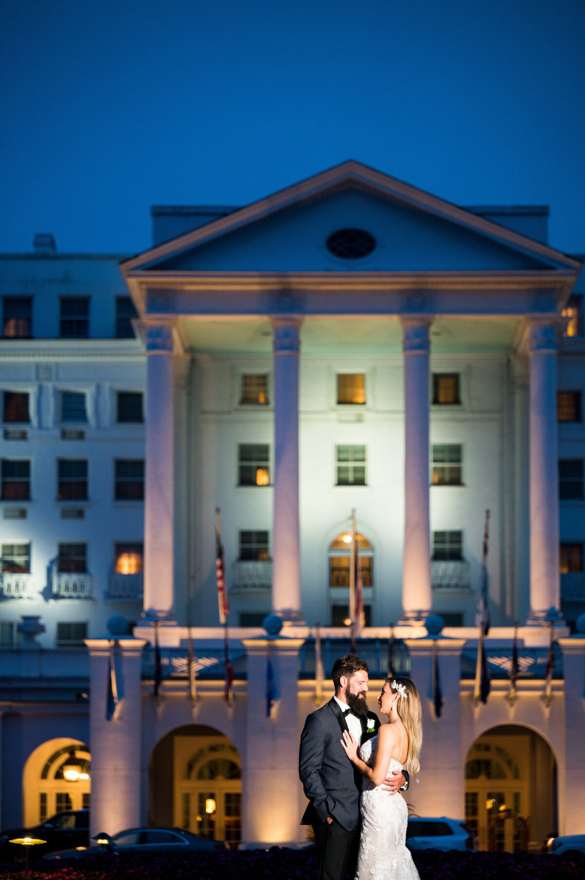 wedding photo outside of the greenbrier resort west virginia
