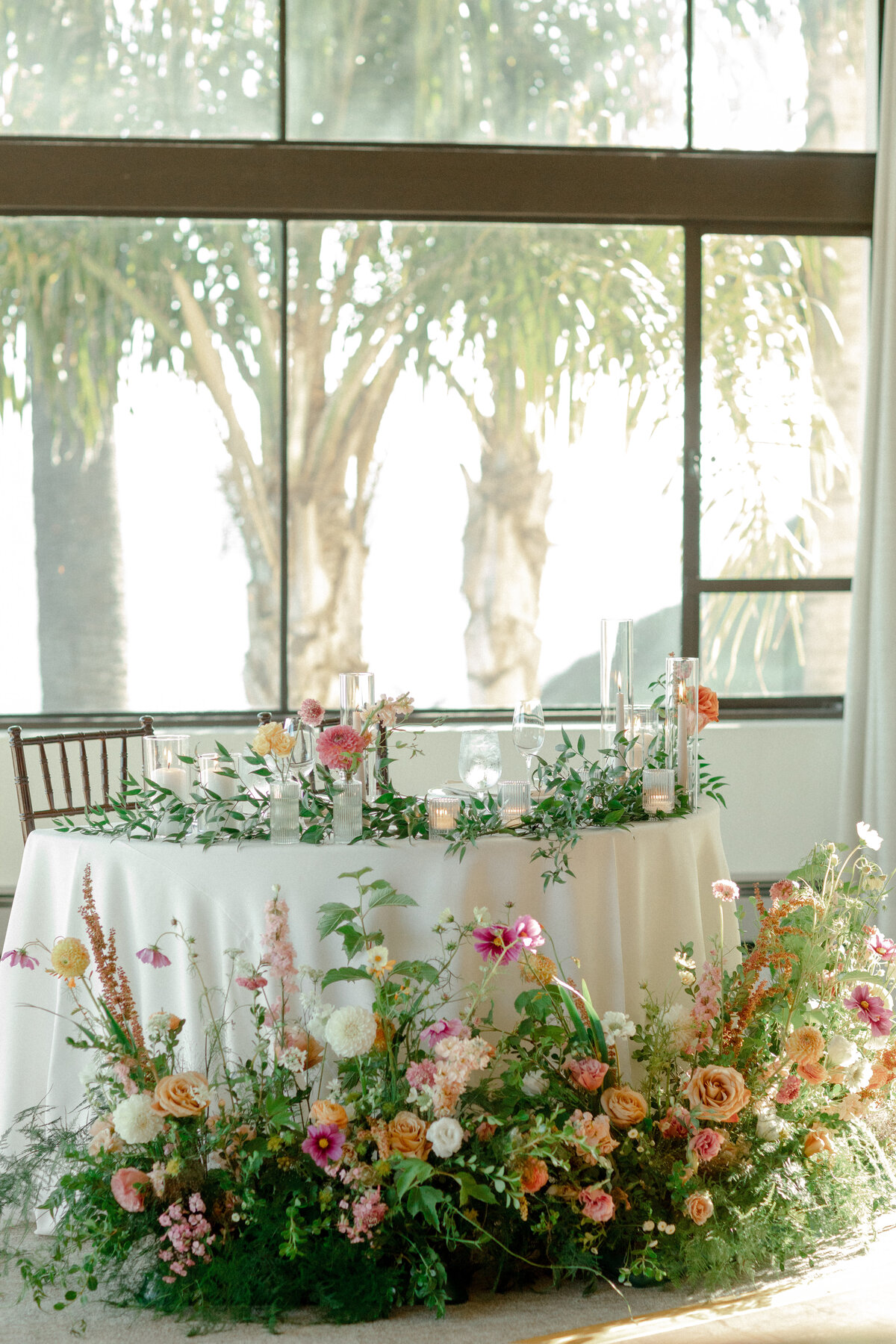 sweetheart table with flower meadow