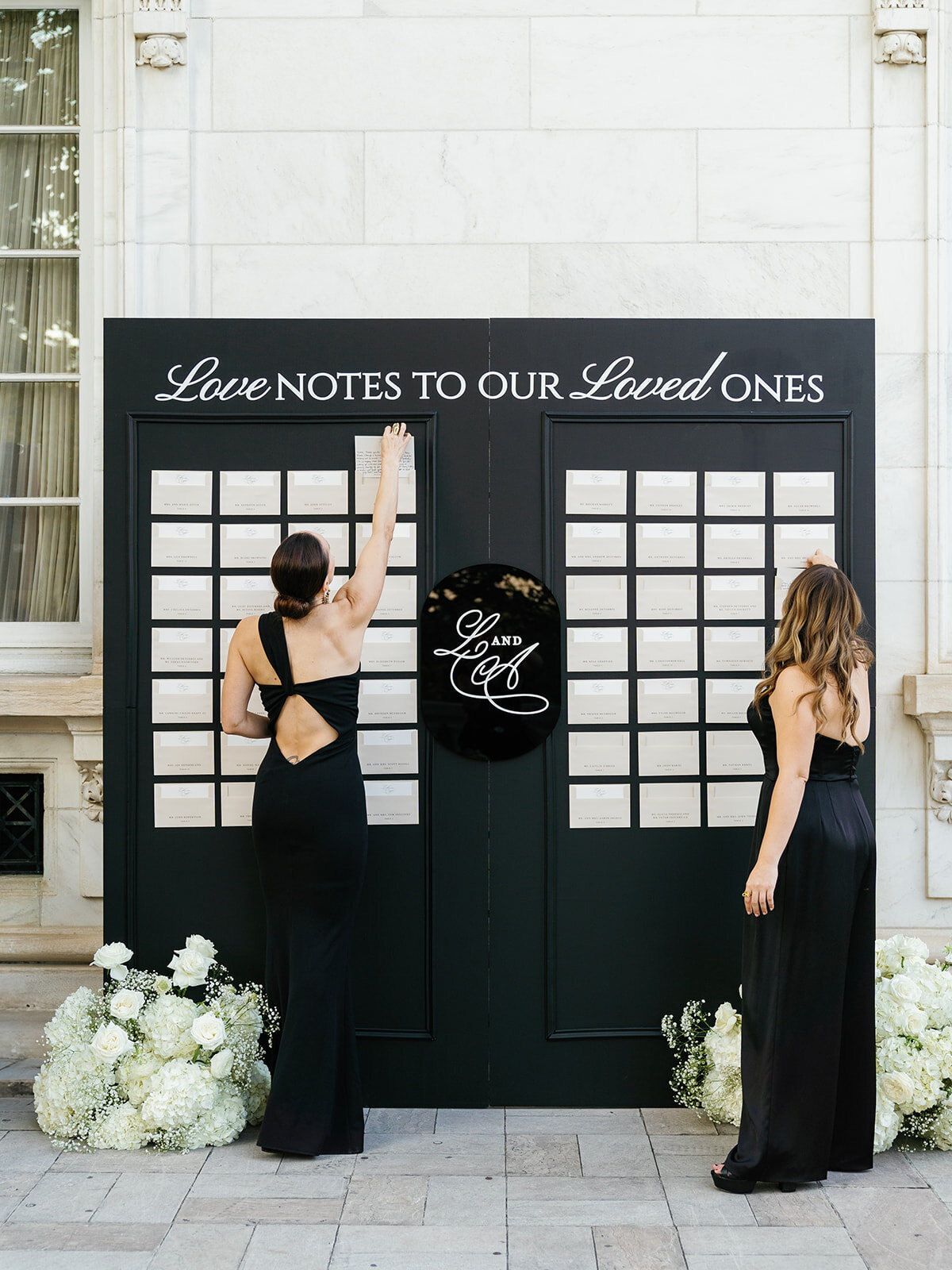 Modern black and white escort display at Washington, DC wedding