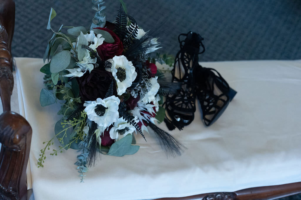 A black and white bouquet of flowers.