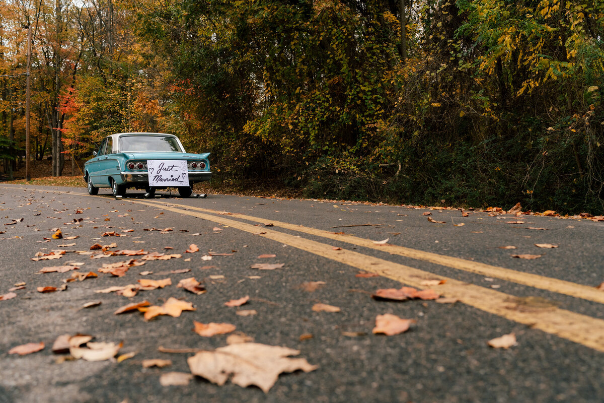 Car with just got married sign