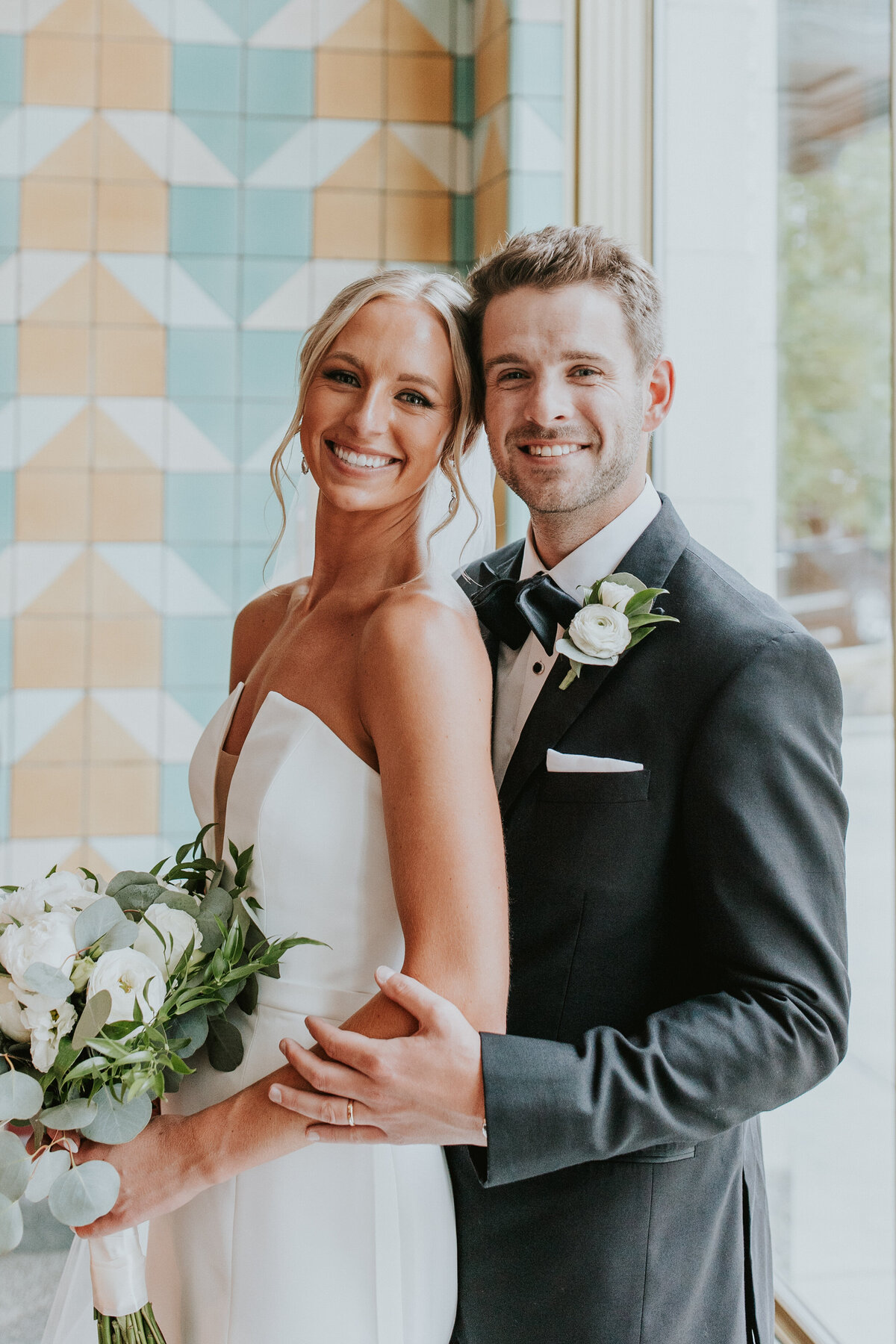 Bride and Groom with flowers