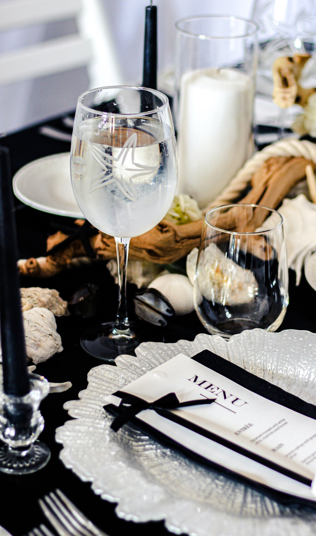 coastal glasses wedding decoration Pearl Ivy events