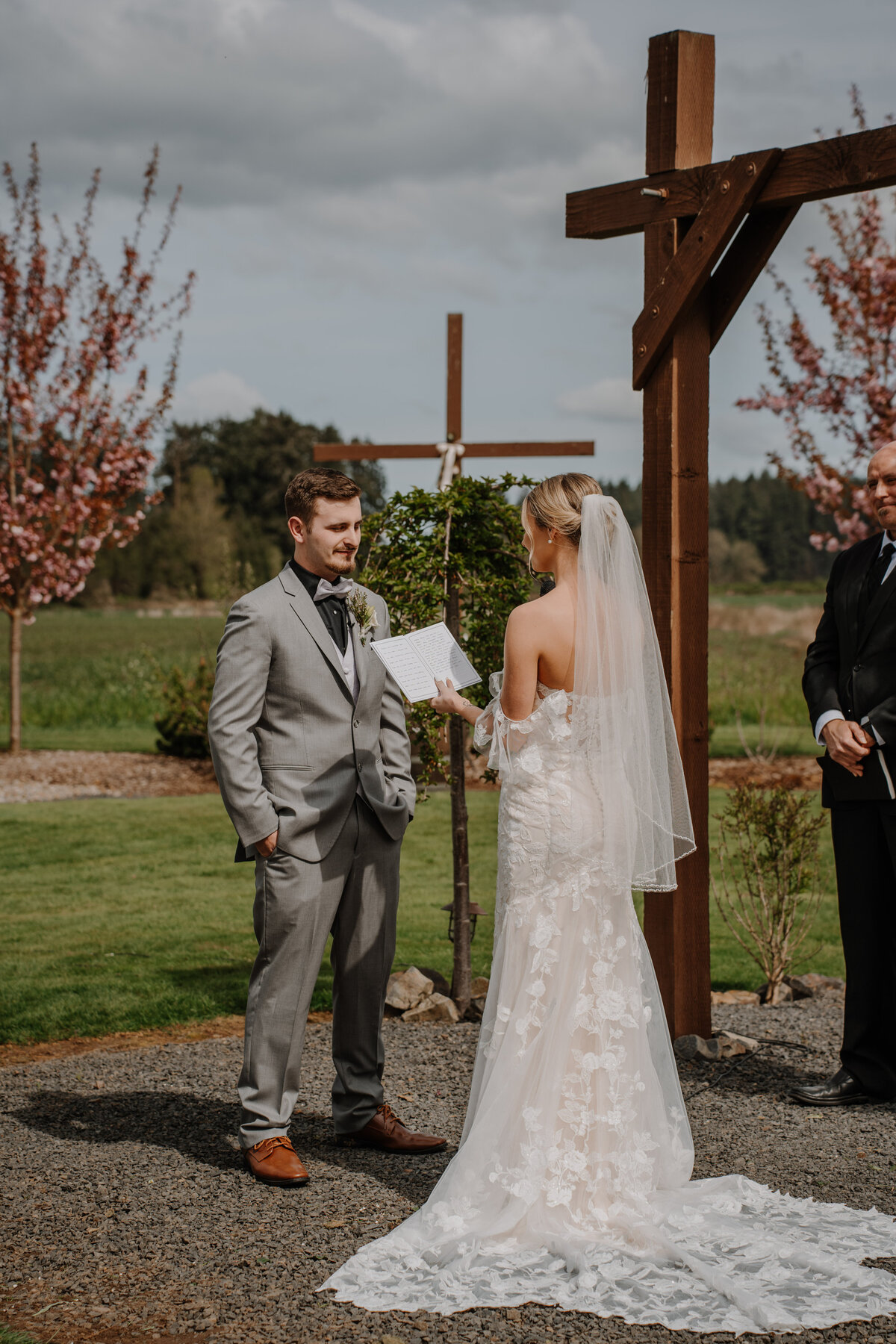 Bride saying vows to groom