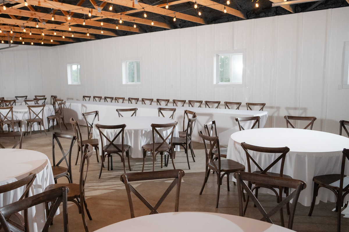 Open modern rustic reception space at The Era Wedding & Event Venue in Central Iowa
