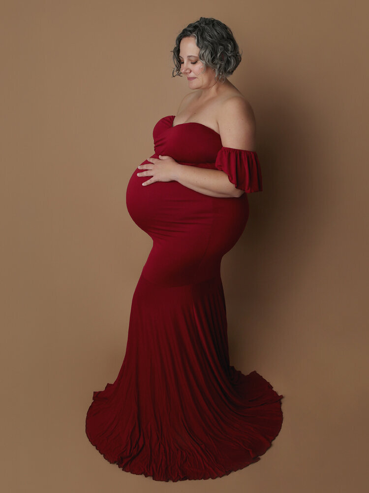 burgundy fitted maternity dress