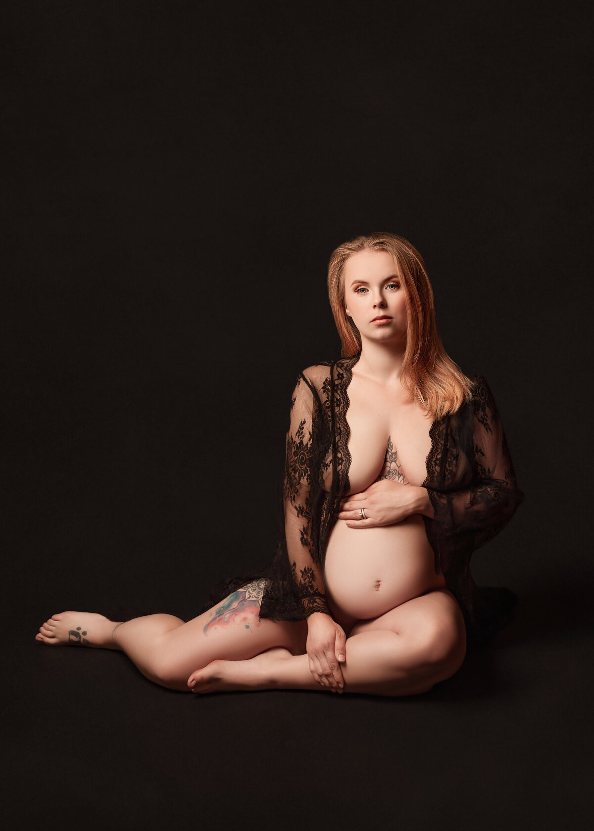 Lace and Black boudoir portrait maternity session Syracuse new york
