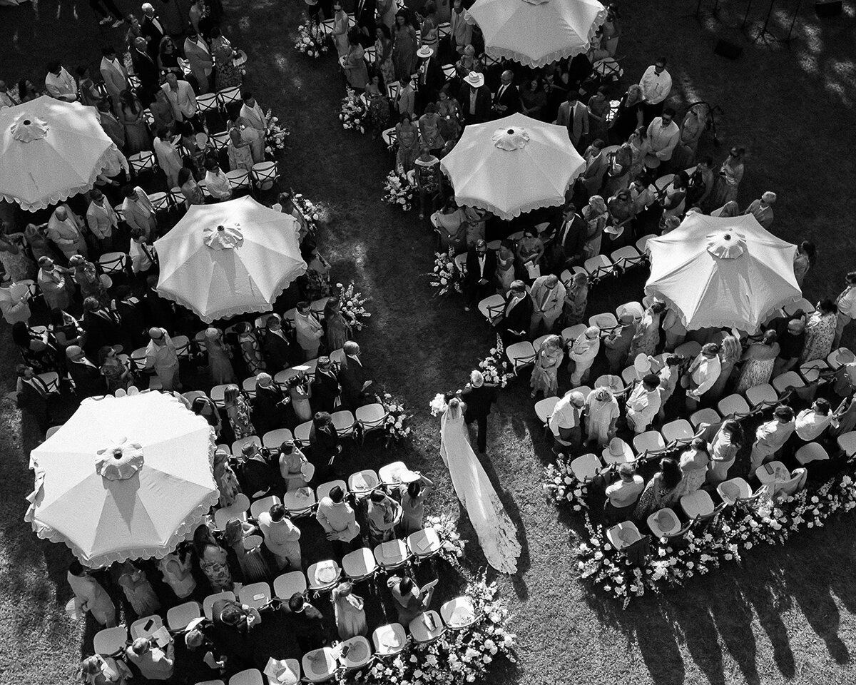 Iconic drone wedding photography Lowndes Grove ceremony, Charleston wedding