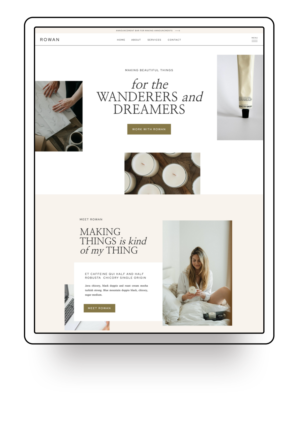 Showit Website template offered for template customisation services 