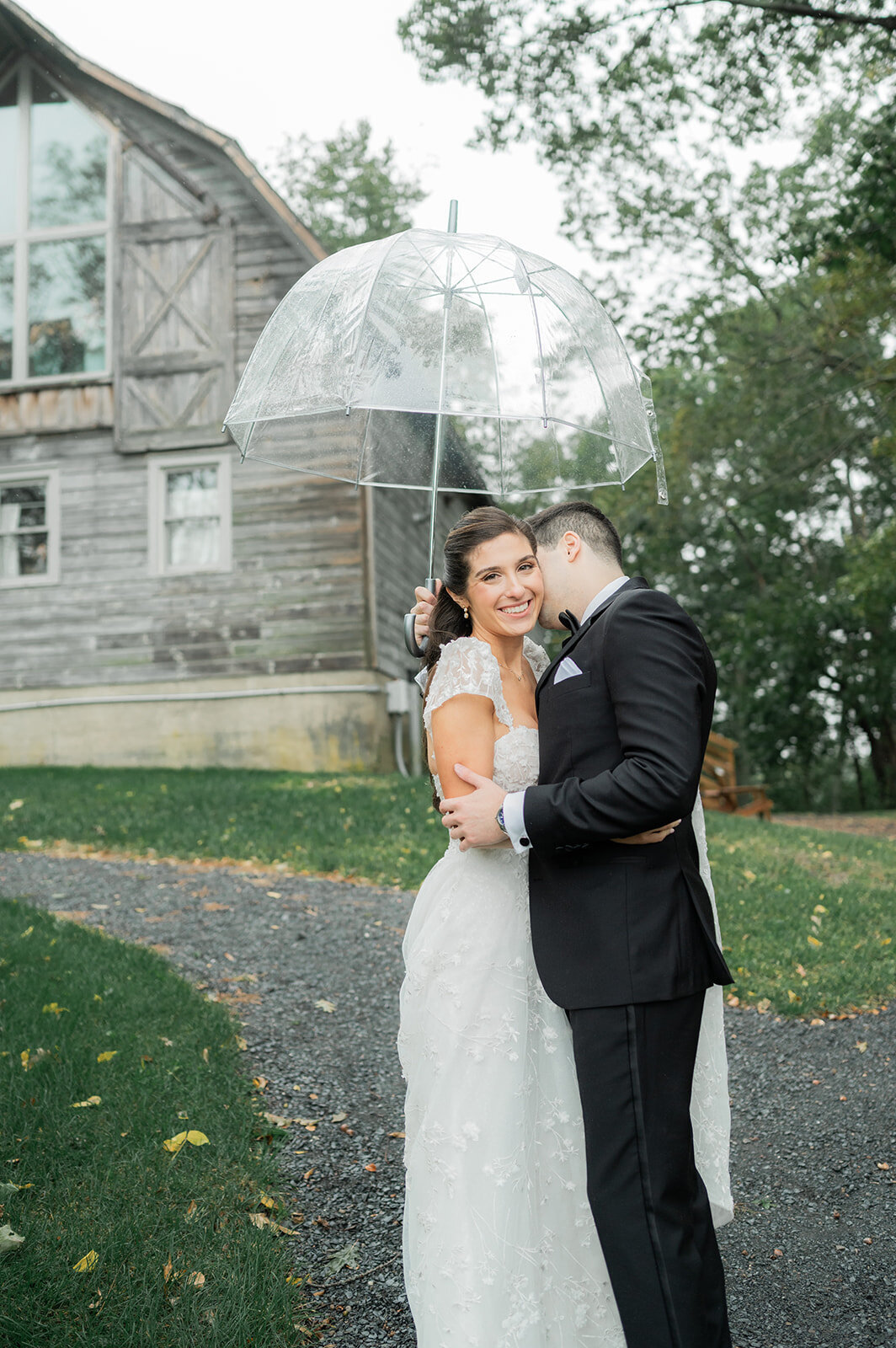 first look during rainy wedding day at city winery