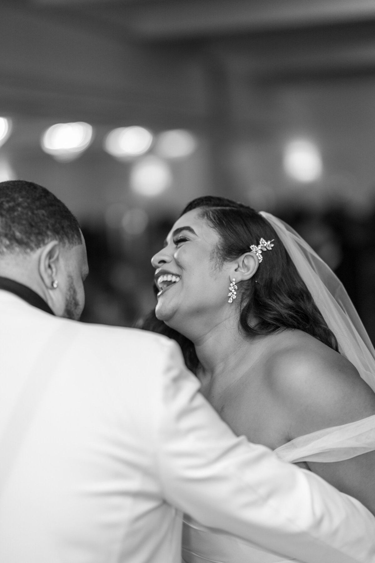 Close up of bride laughing