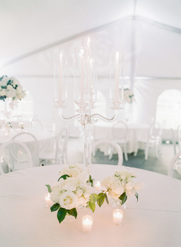 Custom all-white minimalist wedding table decor