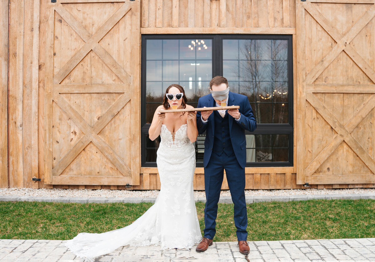 Romantic wedding portraits of bride and groom at The Barn at Bull Meadow in NH