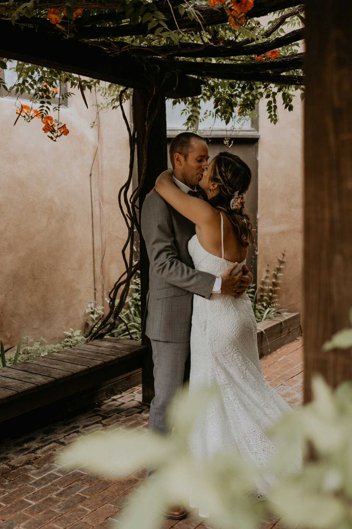 bride and groom having their private first look