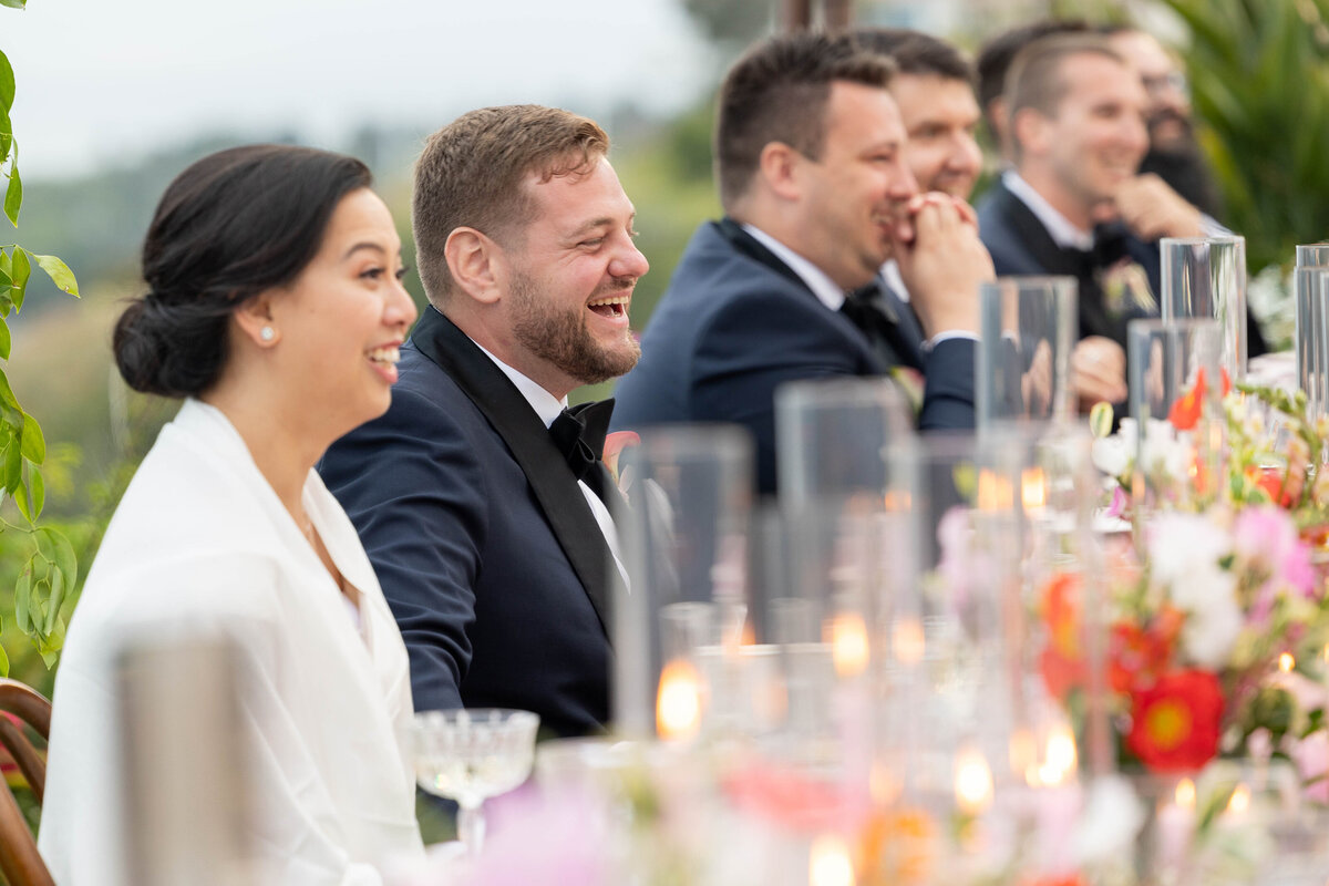 groom and friends smiling