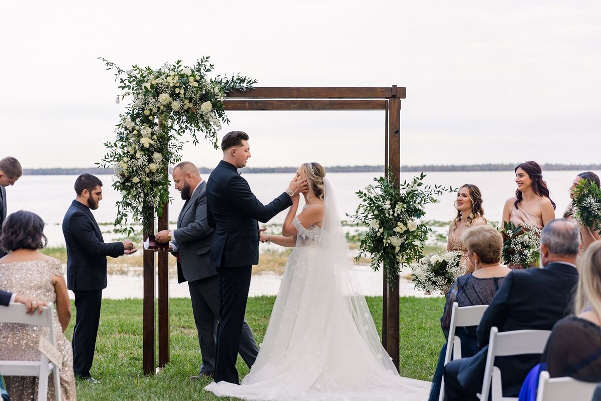Bride and Groom at Ceremony at Bella Cosa, Lake Wales, Florida