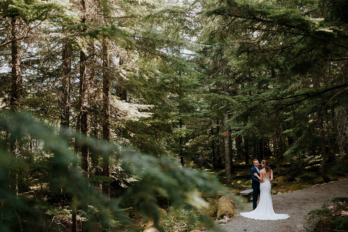 Whistler wedding couple take couples photos in the forest