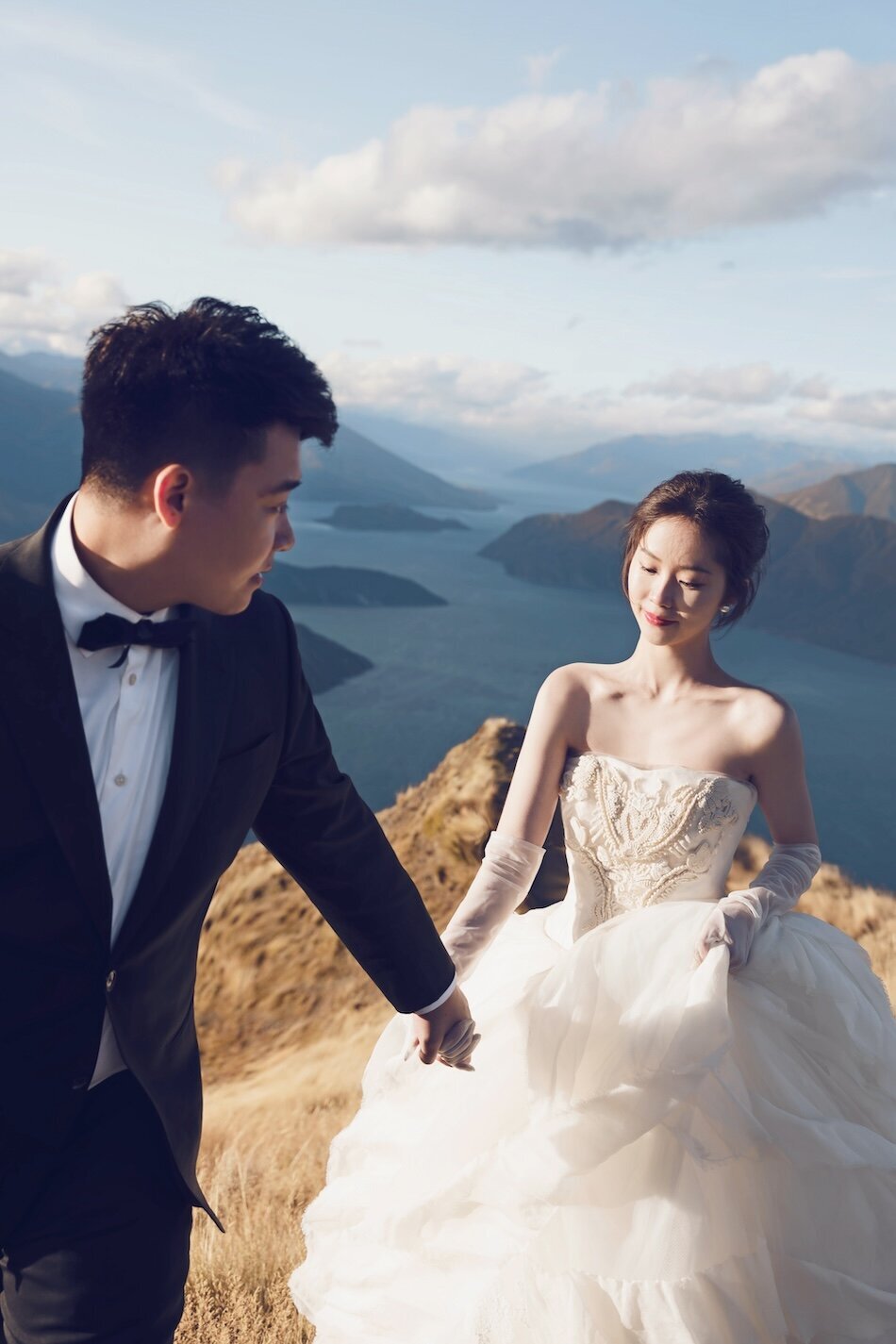 Wedding shoot, Coromandel Peak, Wanaka. Vera Wang Haute iconic wedding dresses.