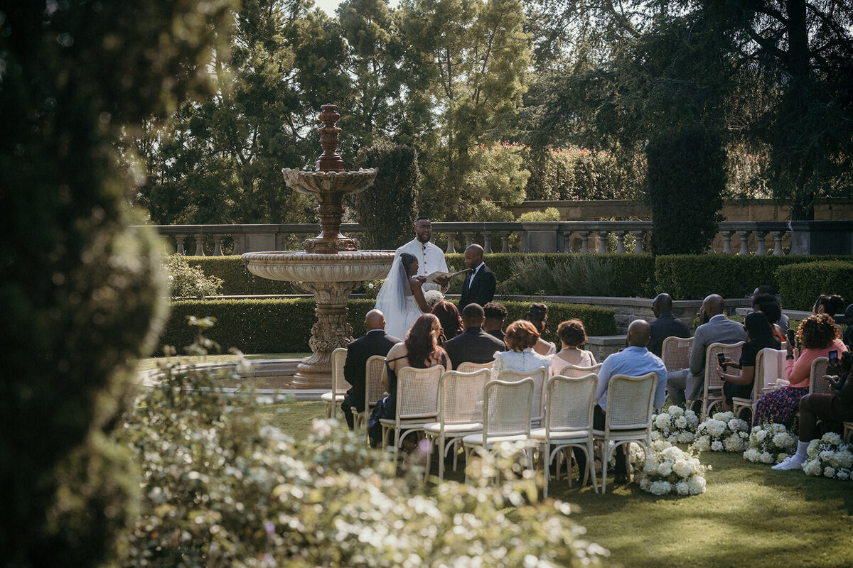 Private wedding ceremony at Greystone Mansion, Los Angeles.