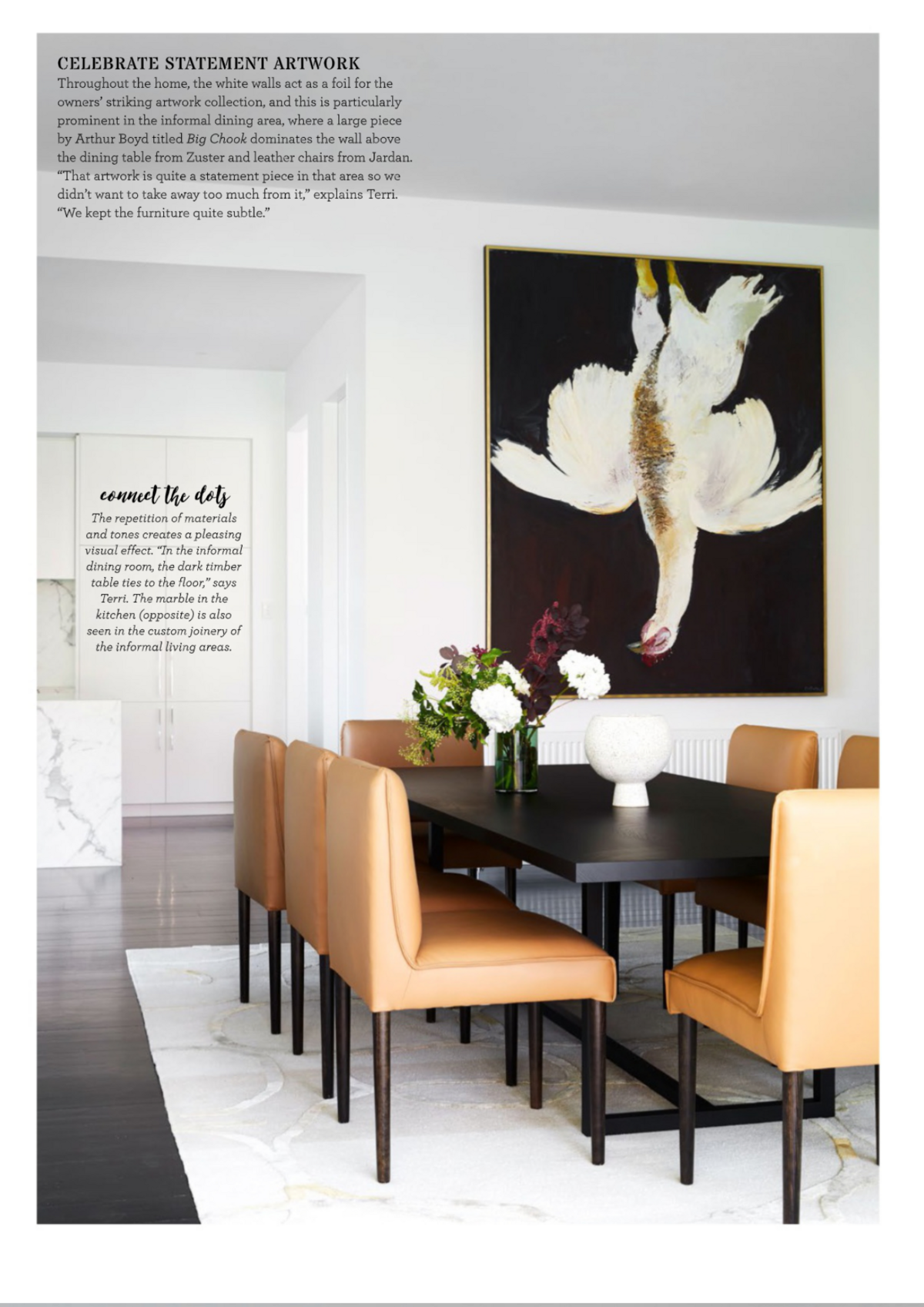 Contemporary dining room interior styled by Lisa Hunter Interiors for media feature