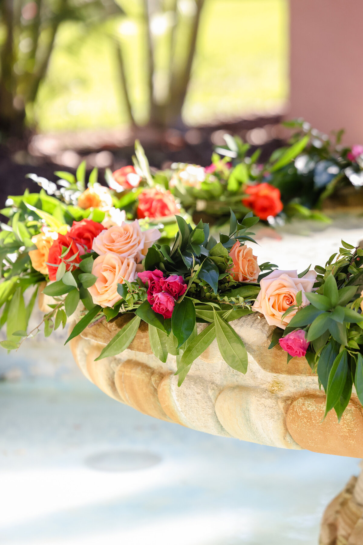 7 - Vinoy Hotel Wedding Tea Garden Ceremony Flowers in Fountain - Tampa Bay Wedding Planner