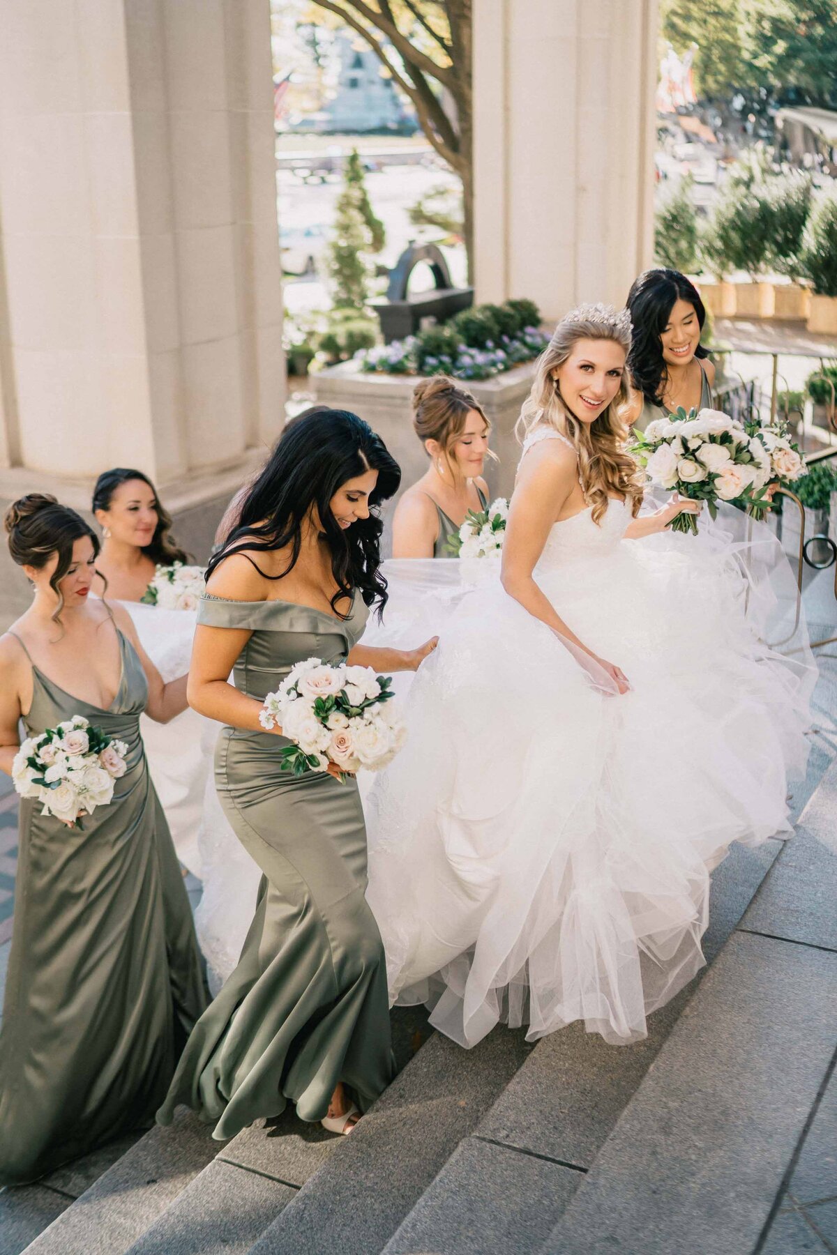 bridemaids walking with. bride