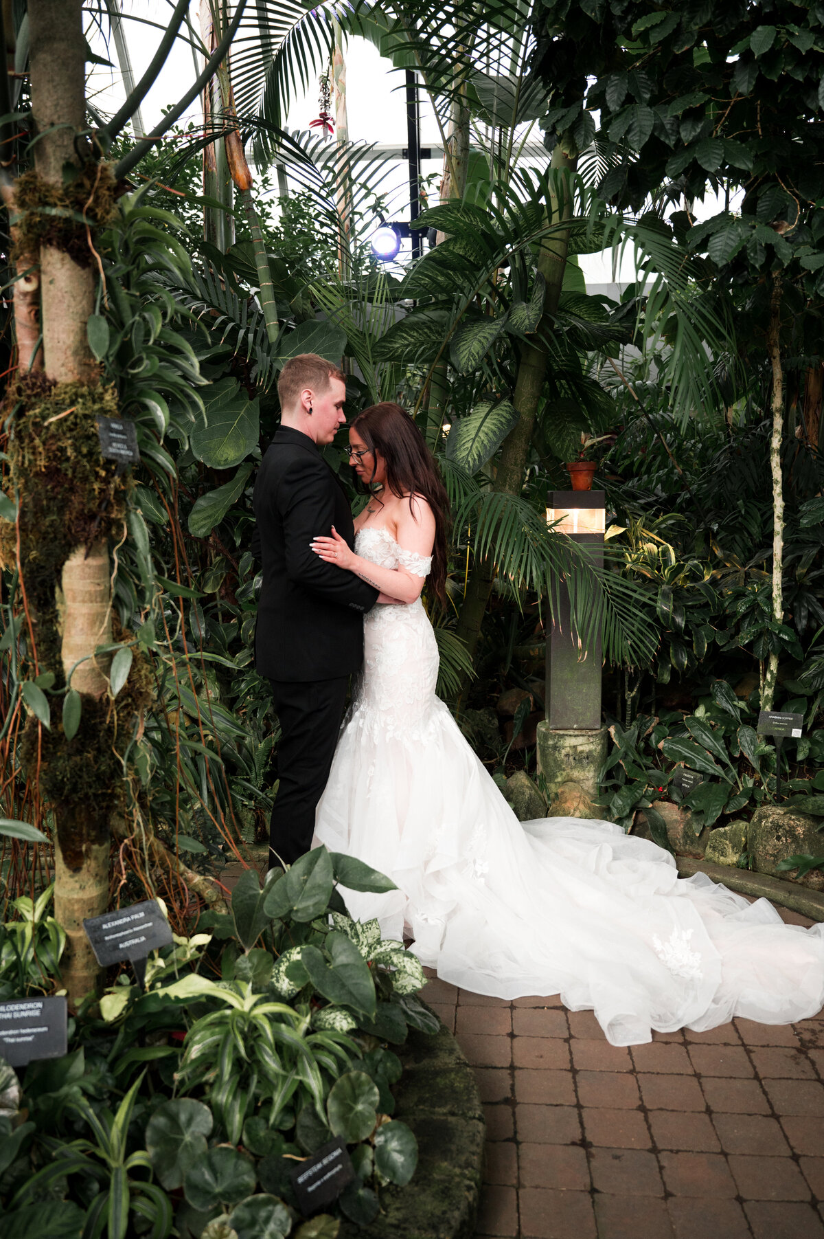 bride and groom at the Muttart Conservatory