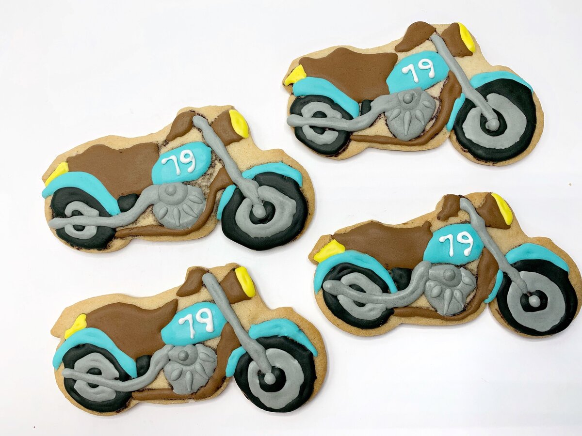 Decorated motorcycle cookies