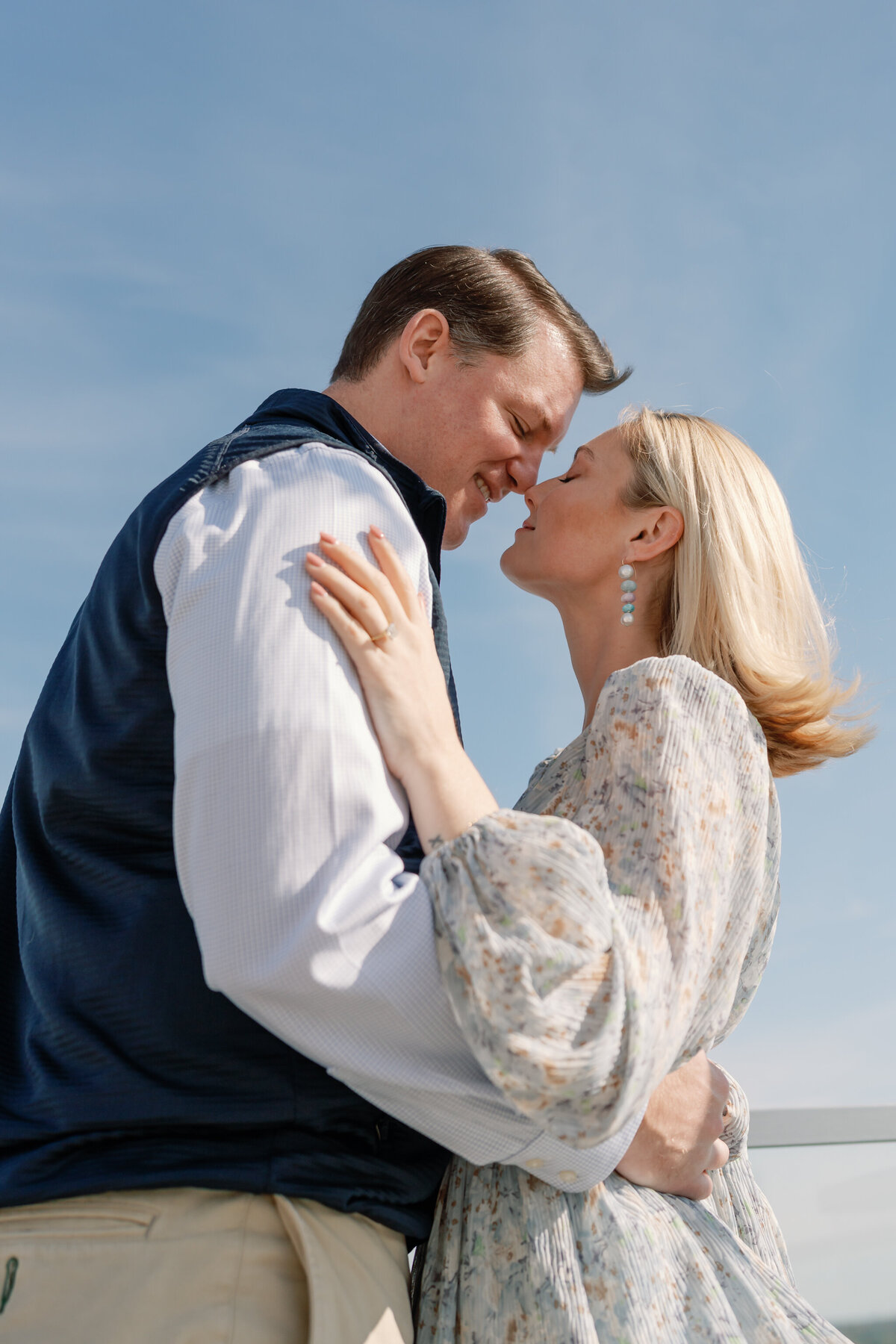 Quirk Hotel RVA Engagement Session in Richmond, VA | Wedding and Engagement Photographer in Richmond | couple nose to nose on the rooftop of the Quirk Hotel in Richmond