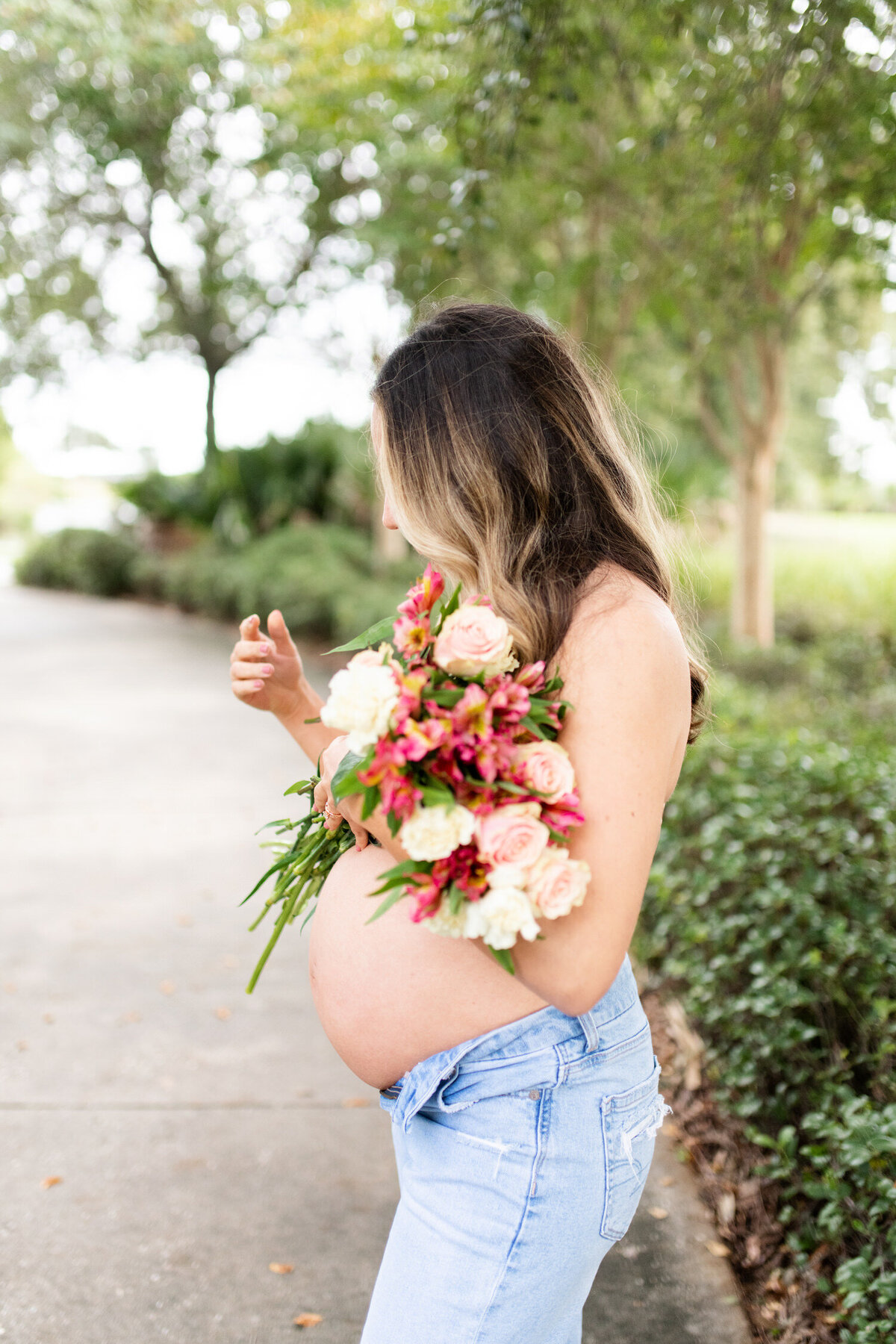 maternity baby belly flowers hippie boho