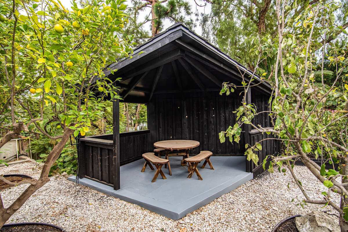 Custom-black-wood-gazebo-lemon-tree-oasis-AW-Development