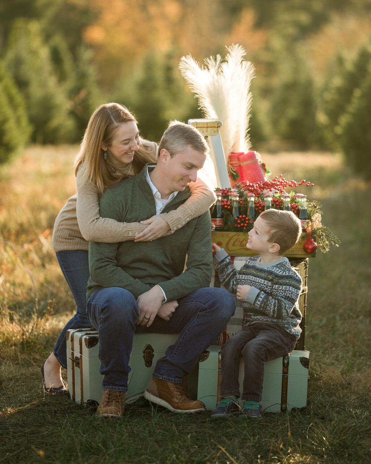 Family at Christmas Tree Farm with Holiday Props