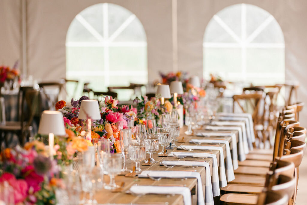Coloful head table at 320 Guest Ranch tent