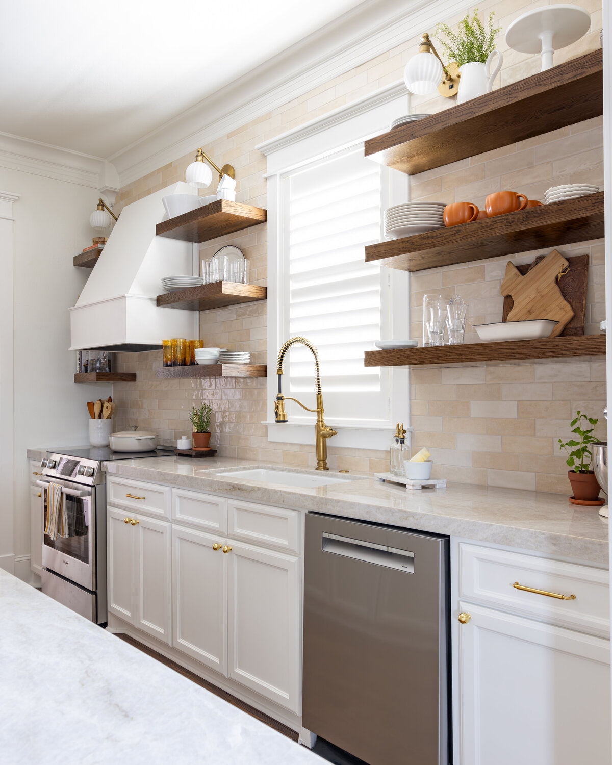 kyleen bushroe interiors exposed wood shelves kitchen