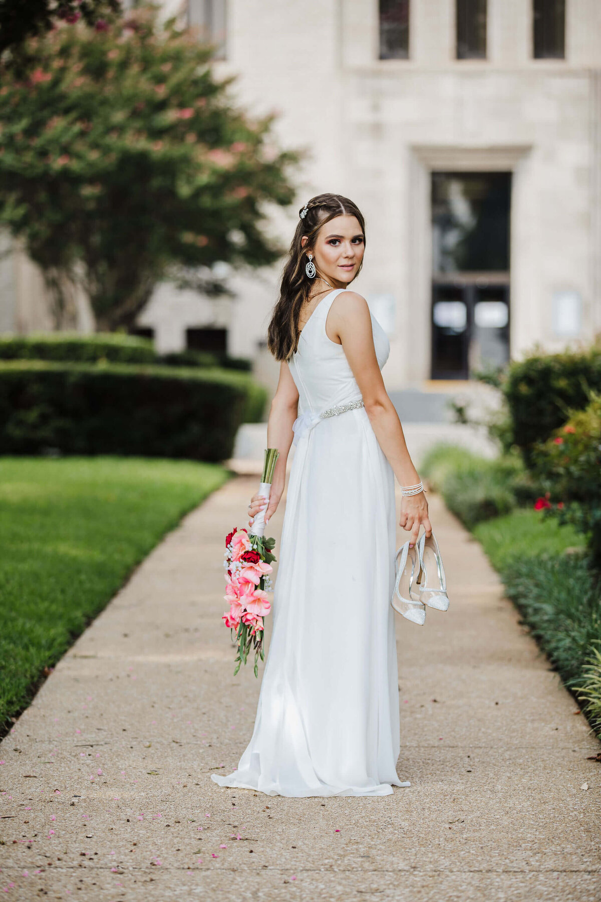Bridal portrait of bride in white wedding gown after Longview, TX elopement