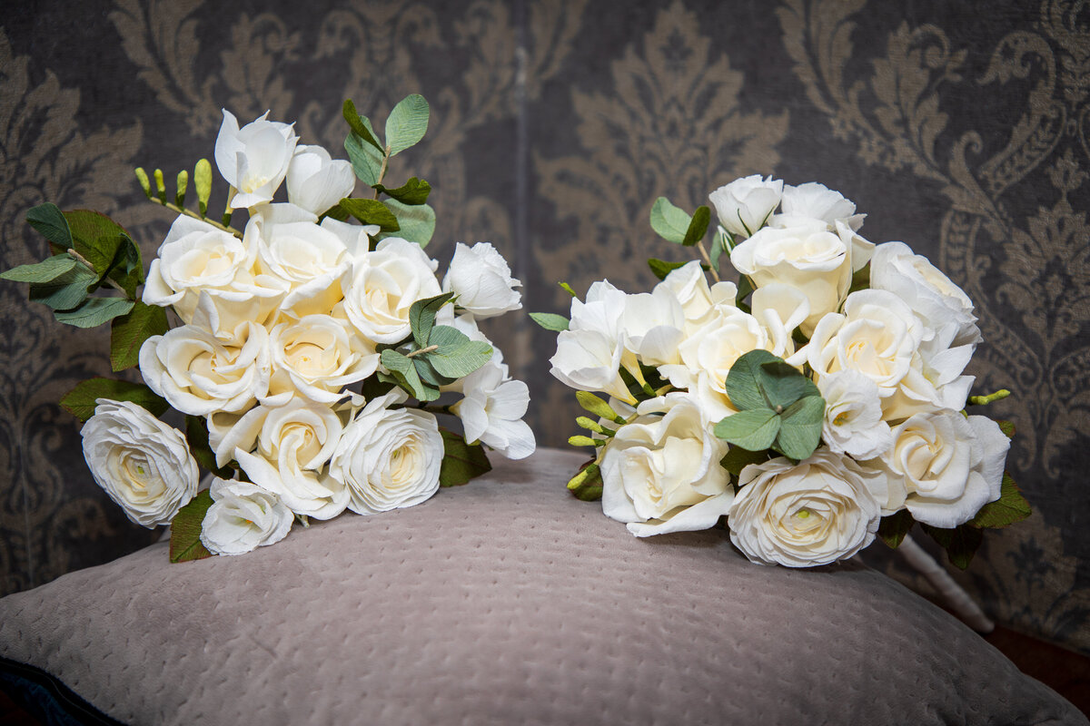 Creamy white paper bridesmaid bouquets