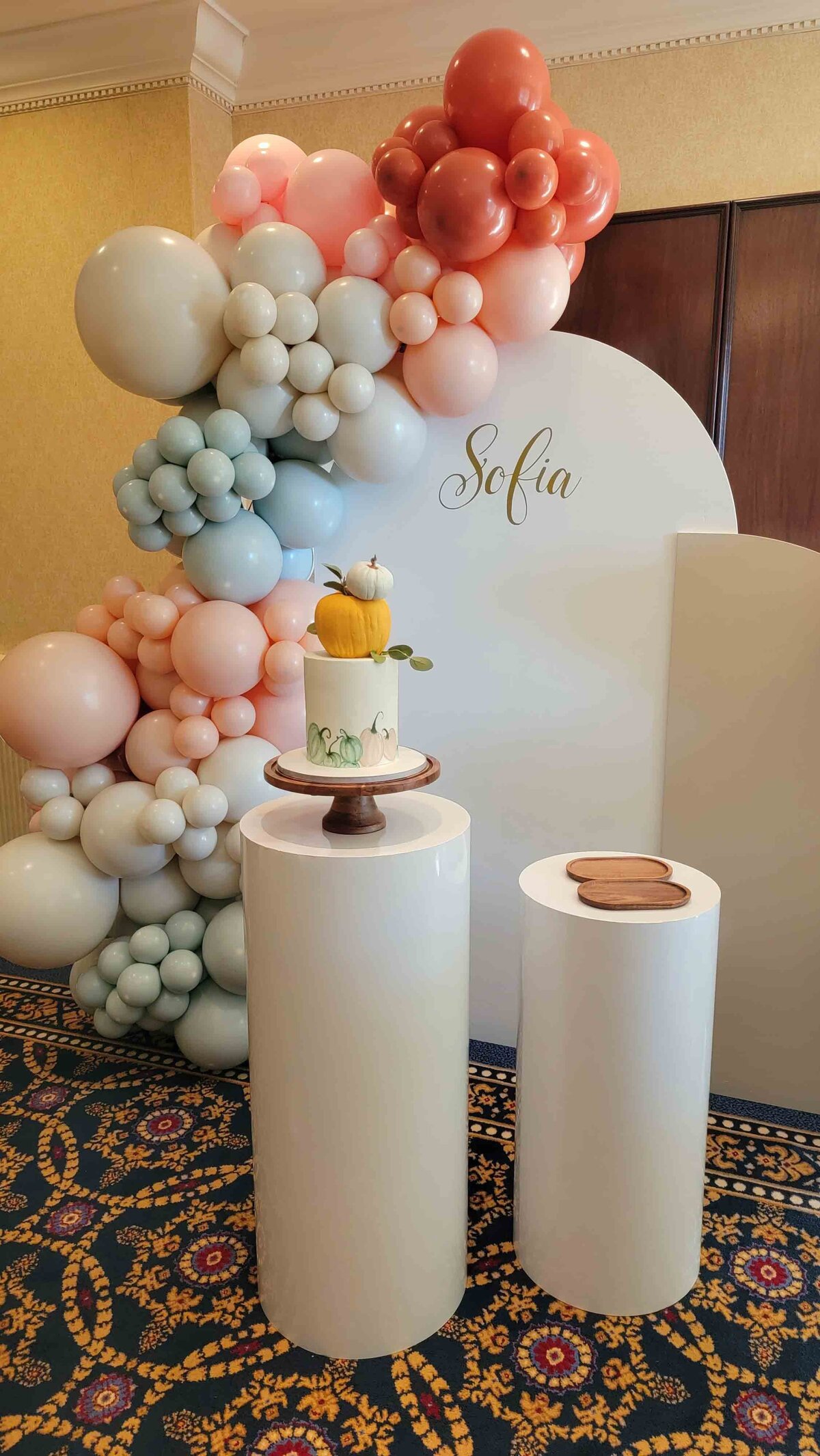 The celebration with Air with Flair Decor's Custom Balloon Installation, featuring Pumpkin Party Perfection. The event in the vibrancy and warmth of our expertly crafted balloon artistry
